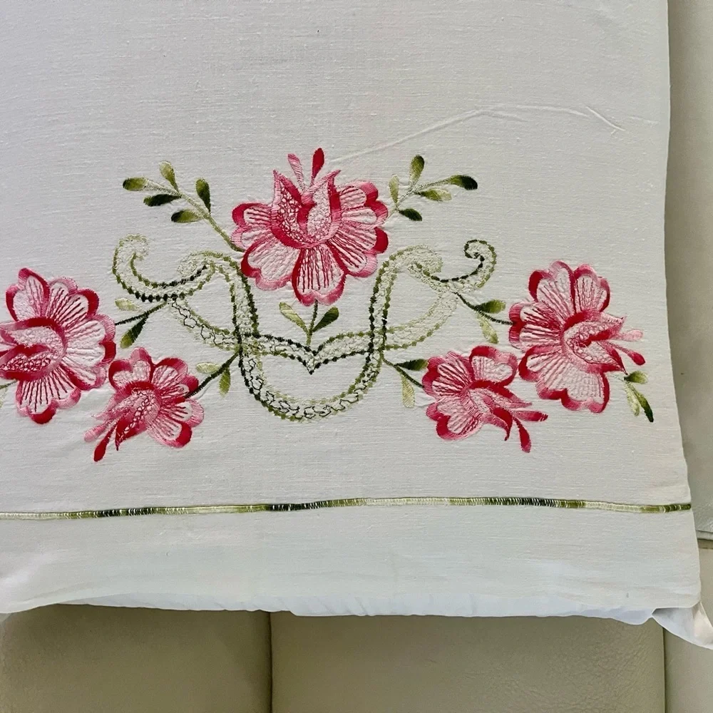 Floral Embroidered White Pillow case 19/26 inches